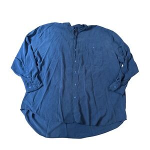 Alexander Lloyd Button Down Shirt Mens Blue 100% Silk‎ Band Collar SIZE 4XB